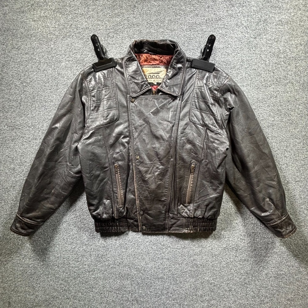 Vintage 2000 Plus Flight Bomber Jacket Mens Medium Brown Leather Quilted Lined